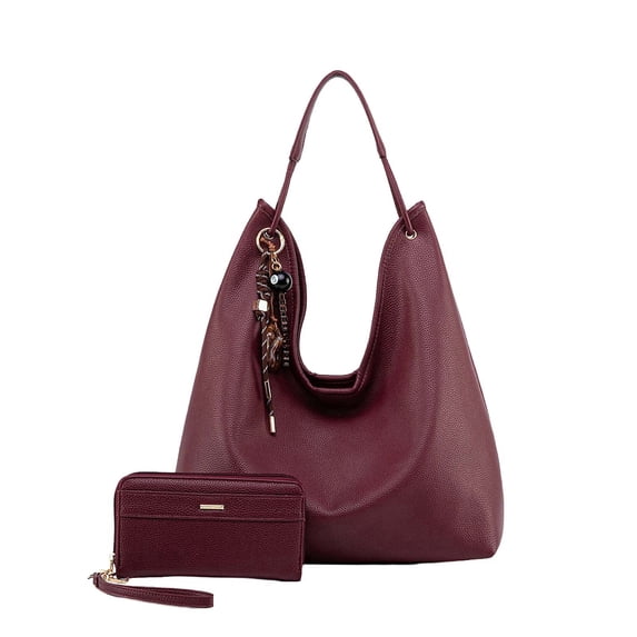 MKF Collection Shoulder Bag Set for Women, Eloa Vegan Leather Hobo Handbag with Wristlet Wallet, Now J’OMOR by Mia
