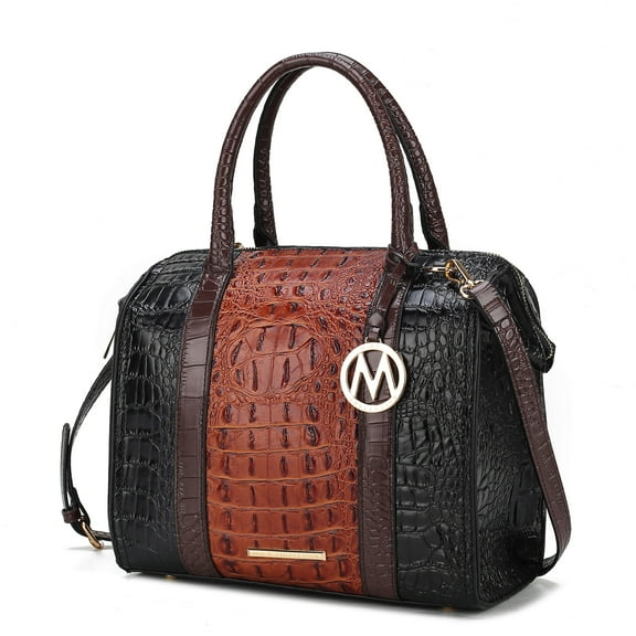 MKF Collection Ember Faux Crocodile-Embossed Vegan Leather Women's Satchel Bag, Shoulder Purse Handbag by Mia K - Cognac