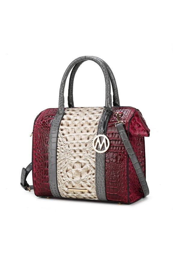 Ember Faux Crocodile-Embossed Vegan Leather Women's Satchel Bag, Shoulder Purse Handbag by Mia K - Light Gray