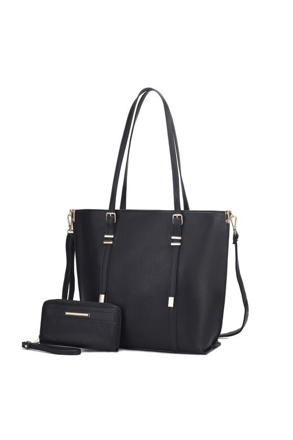 Emery Vegan Leather Women's Tote Bag with Wallet - 2 pieces by Mia K- Black