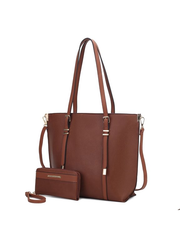 Emery Vegan Leather Women's Tote Bag with Wallet - 2 pieces by Mia K- Brown
