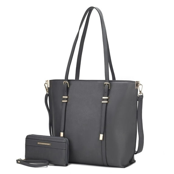 MKF Collection Emery Vegan Leather Women's Tote Bag with Wallet - 2 pieces by Mia K- Charcoal