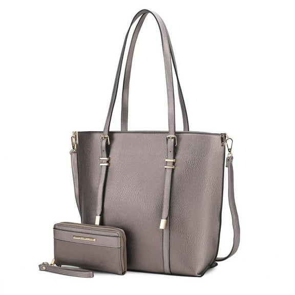 MKF Collection Emery Vegan Leather Women's Tote Bag with Wallet - 2 pieces by Mia K- Pewter