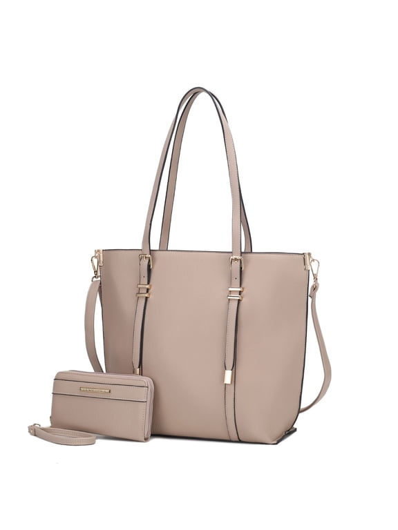 Emery Vegan Leather Women's Tote Bag with Wallet - 2 pieces by Mia K- Taupe