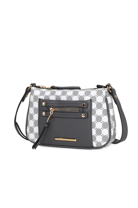 Essie Women Crossbody Bag Circular Print Vegan Leather Shoulder Bag Purse by Mia K - Charcoal Grey