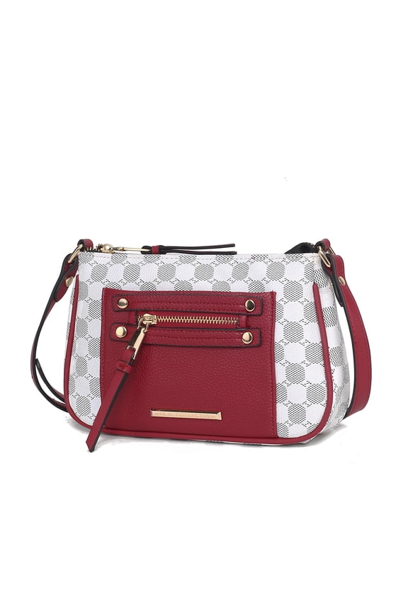 Essie Women Crossbody Bag Circular Print Vegan Leather Shoulder Bag Purse by Mia K - Red