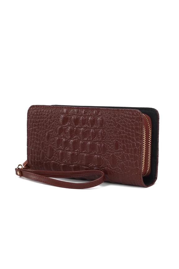 Eve Women’s Genuine Leather Crocodile-Embossed Wristlet Wallet by Mia K - Coffee