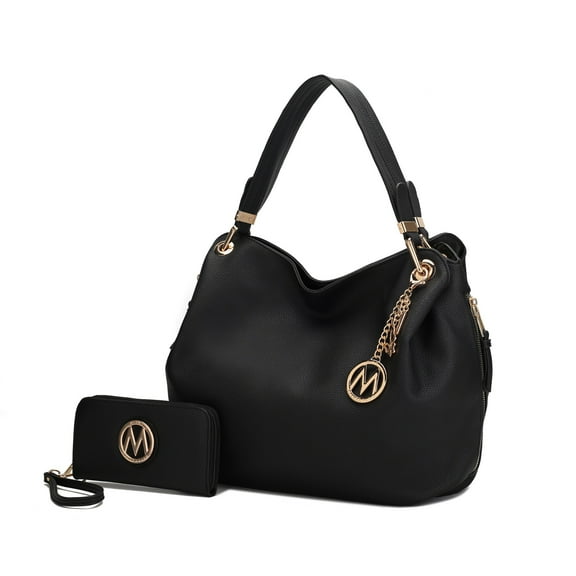 MKF Collection Fabienne Vegan Leather Women's Hobo Bag & Wristlet Wallet, Functional Shoulder Purse Handbag 2 pcs by Mia K - Black