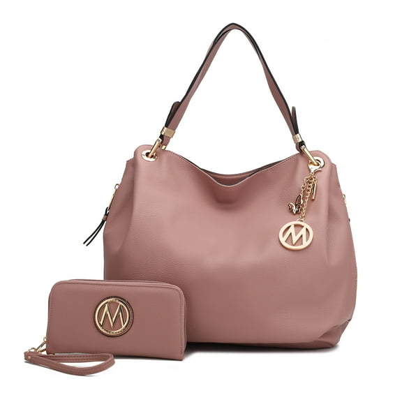 MKF Collection Fabienne Vegan Leather Women's Hobo Bag & Wristlet Wallet, Functional Shoulder Purse Handbag 2 pcs by Mia K - Blush