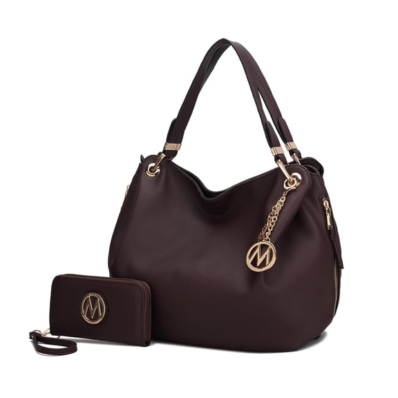 MKF Collection Fabienne Vegan Leather Women's Hobo Bag & Wristlet Wallet, Functional Shoulder Purse Handbag 2 pcs by Mia K - Coffee