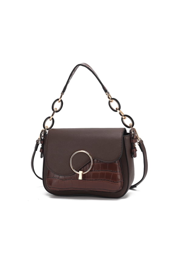 Fantacy Croc Vegan Leather Women's Shoulder Bag, Sleek Crossbody Purse Handbag by Mia K - Chocolate