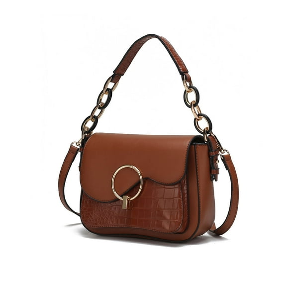 MKF Collection Fantacy Croc Vegan Leather Women's Shoulder Bag, Sleek Crossbody Purse Handbag by Mia K - Cognac