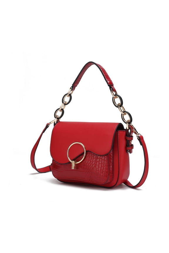 Fantacy Croc Vegan Leather Women's Shoulder Bag, Sleek Crossbody Purse Handbag by Mia K - Red