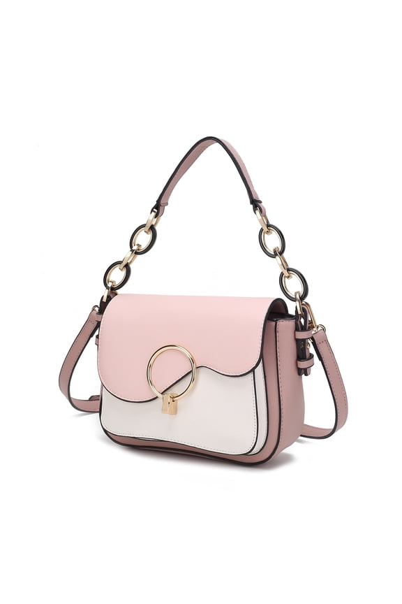 Fantasia Crossbody Shoulder Women's Handbag Purse Color-Block Versatile and Fashion Bag by Mia K - White Pink
