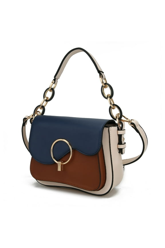 Fantasia Crossbody Shoulder Women's Handbag Purse Color-Block Versatile and Fashion Bag by Mia K - Cognac Navy
