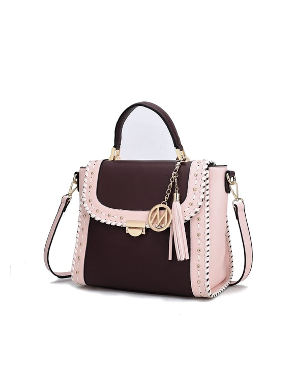Flora Vegan Leather Women's Satchel Bag, Designer Top-Handle Purse Handbag by Mia K - Wine