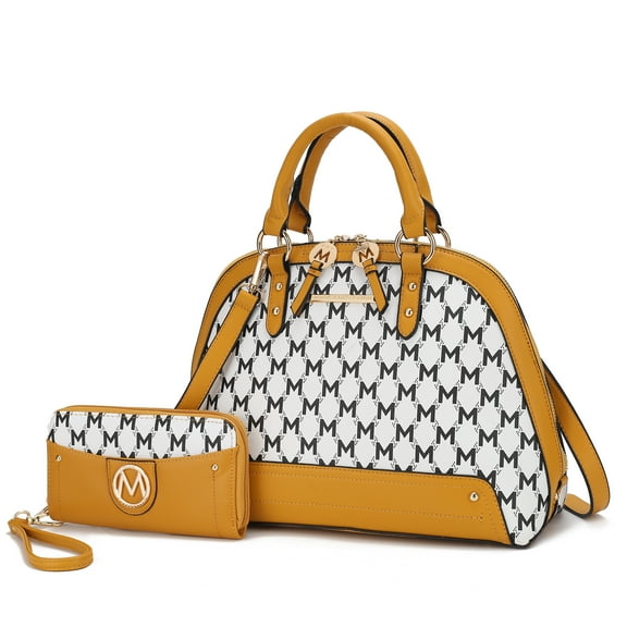 MKF Collection Frida Vegan Leather Women's Satchel Bag & Wristlet Wallet, Stylish Top-handle Purse Handbag 2 pcs by Mia K - Mustard