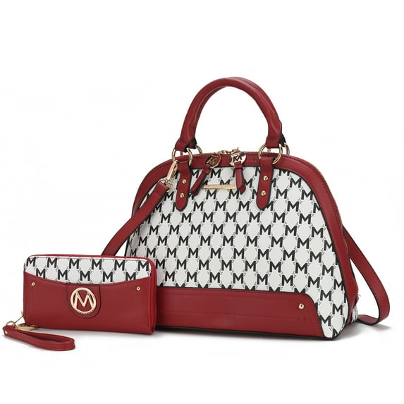MKF Collection Frida Vegan Leather Women's Satchel Bag & Wristlet Wallet, Stylish Top-handle Purse Handbag 2 pcs by Mia K - Red