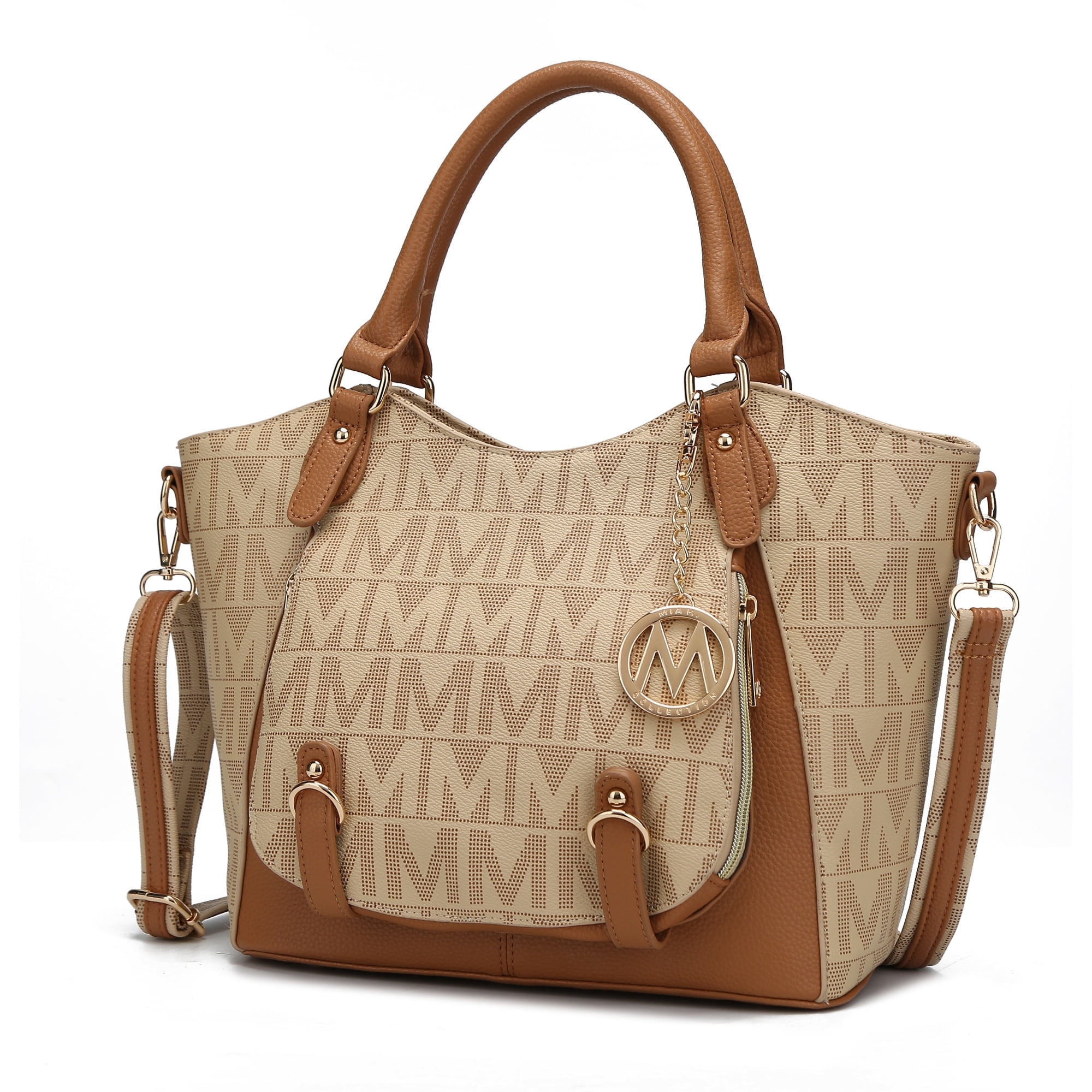 MKF Collection Fula Tote Bag for Women, Vegan Leather Top-Handle Shoulder Bag Crossbody Bag Handbag Purse By Mia K- Beige
