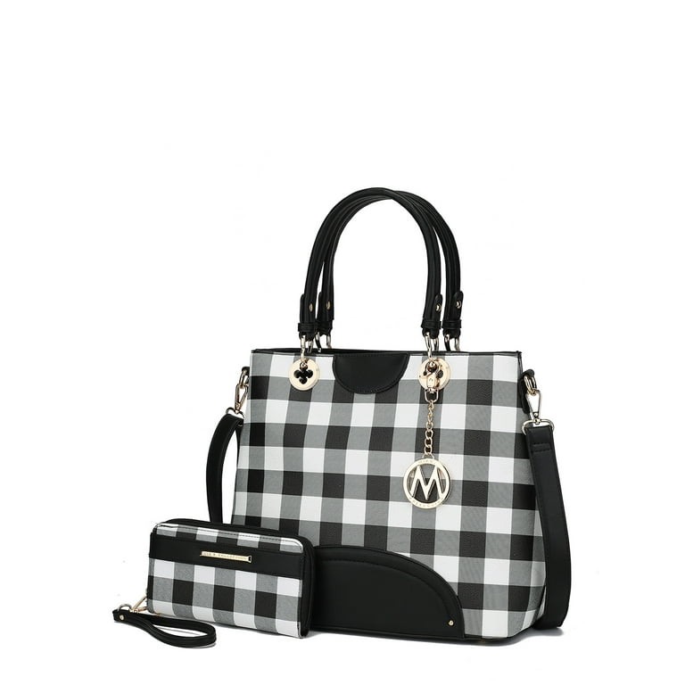 MKF Collection Gabriella Checkers Faux Leather Women's Handbag with Wallet  by Mia K. - Black 