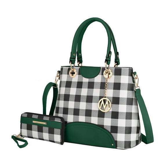 MKF Collection Gabriella Women's Tote Bag with Wallet, Checkered Vegan Leather Shoulder Bag Handbag Purse 2Pcs Set by Mia K - Green