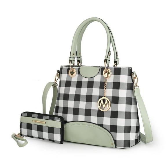 MKF Collection Gabriella Women's Tote Bag with Wallet, Checkered Vegan Leather Shoulder Bag Handbag Purse 2Pcs Set by Mia K -Mint
