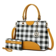 MKF Collection Gabriella Women's Tote Bag with Wallet, Checkered Vegan Leather Shoulder Bag Handbag Purse 2Pcs Set by Mia K - Mustard