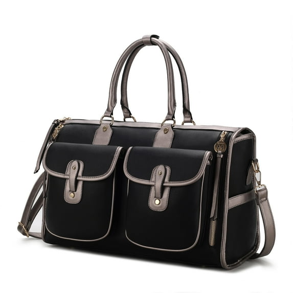 MKF Collection Genevieve Color Block Vegan Leather Women's Pewter Duffel Bag by Mia K