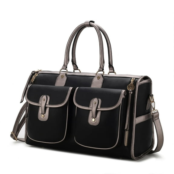 MKF Collection Genevieve Color Block Vegan Leather Women's Pewter Duffel Bag by Mia K