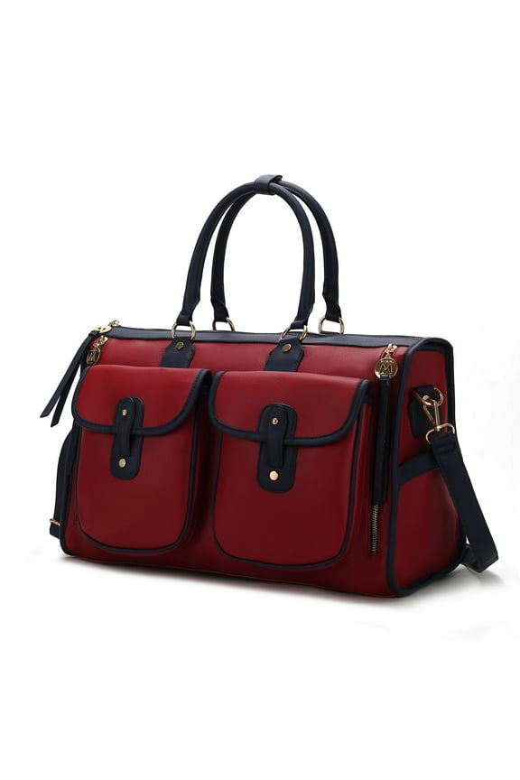 Genevieve Color Block Vegan Leather Women's Wine Duffel Bag by Mia K