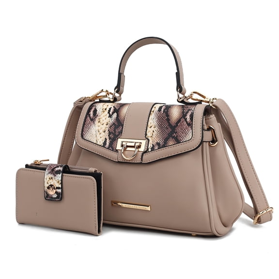 MKF Collection Geny Women’s Faux-Snake Embossed Handbag Shoulder Bag With Matching Wallet Purse by Mia K- 2 pieces - Beige