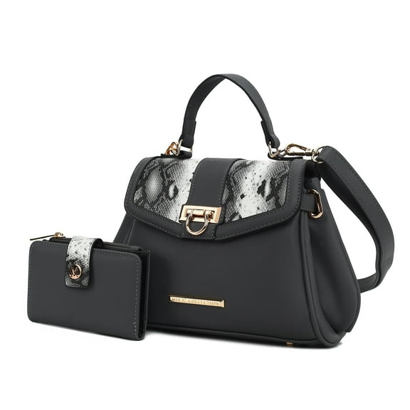 MKF Collection Geny Women’s Faux-Snake Embossed Handbag Shoulder Bag With Matching Wallet Purse by Mia K- 2 pieces - Charcoal
