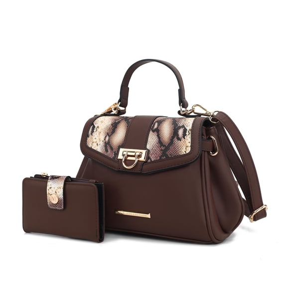 MKF Collection Geny Women’s Faux-Snake Embossed Handbag Shoulder Bag With Matching Wallet Purse by Mia K- 2 pieces - Coffee