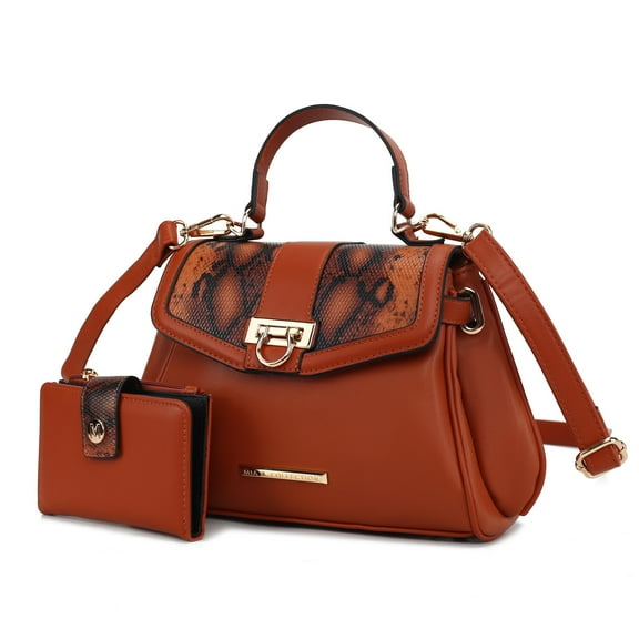 MKF Collection Geny Women’s Faux-Snake Embossed Handbag Shoulder Bag With Matching Wallet Purse by Mia K- 2 pieces - Cognac