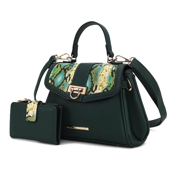 MKF Collection Geny Women’s Faux-Snake Embossed Handbag Shoulder Bag With Matching Wallet Purse by Mia K- 2 pieces - Dark Green