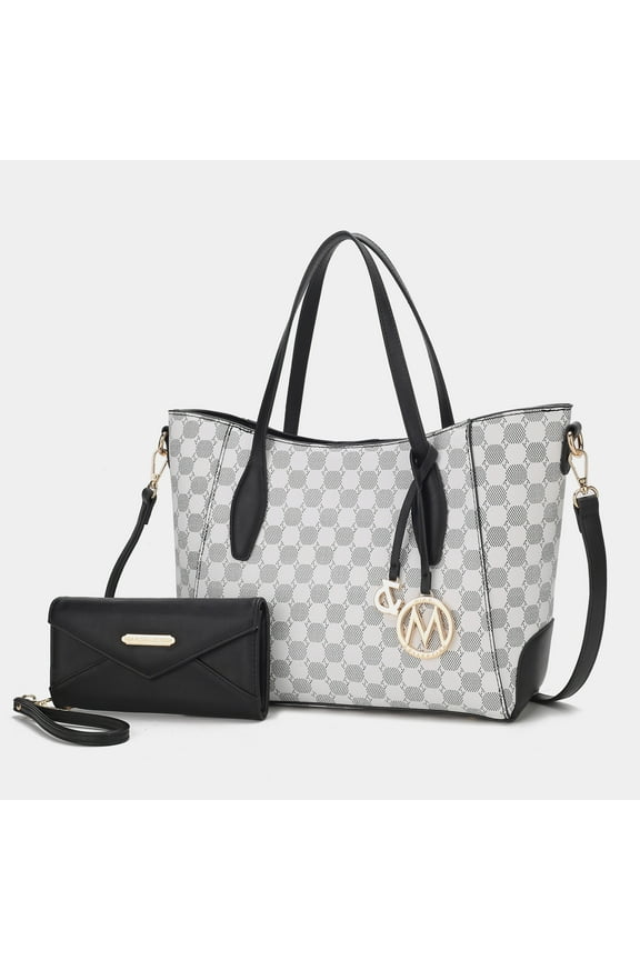 Gianna Vegan Leather Women's Tote Bag, Functional Shoulder Purse Handbag & Wristlet Wallet 2 pcs by Mia K - Black