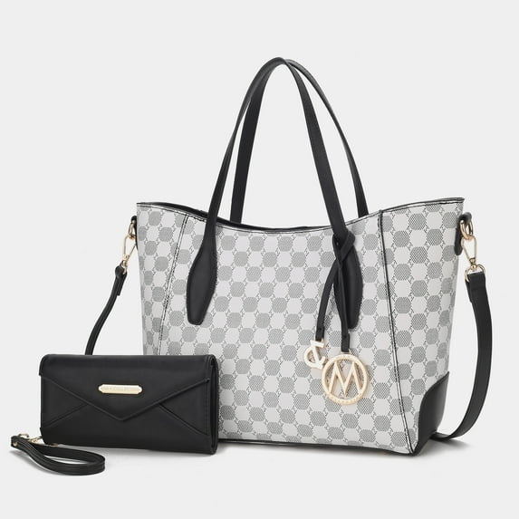 MKF Collection Gianna Vegan Leather Women's Tote Bag, Functional Shoulder Purse Handbag & Wristlet Wallet 2 pcs by Mia K - Black