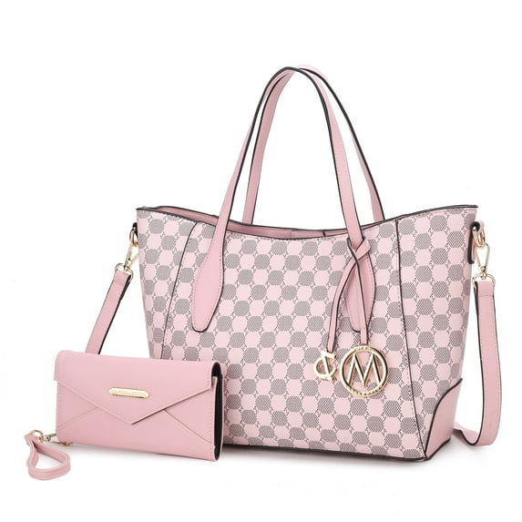 MKF Collection Women's Gianna Vegan Leather Shoulder Tote Bag Handbag with Wristlet Wallet, Pink