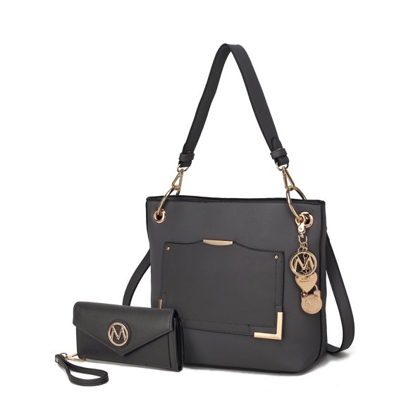 MKF Collection Grace Vegan Leather Women's Shoulder Bag, Modern Tote Purse Handbag & Wristlet Wallet 2 pcs by Mia K - Charcoal Gray
