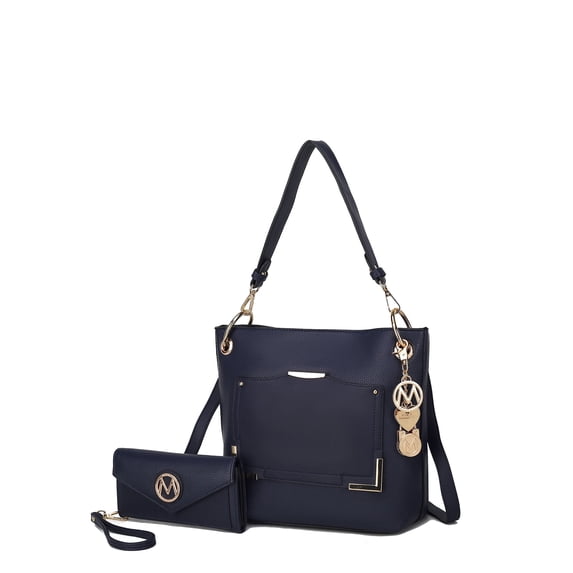 MKF Collection Grace Women's Shoulder Bag With Wristlet Wallet Vegan Leather Handbag Purse Set by Mia K. -Navy