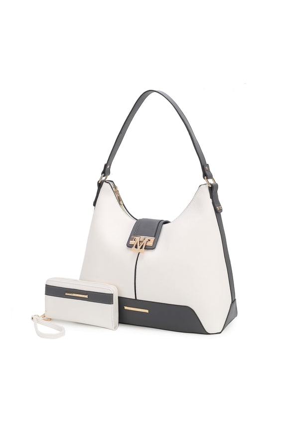 Graciela Women's Hobo Bag & Wallet, Vegan Leather Shoulder Bag 2pcs Set Handbag by Mia K. - Light Grey