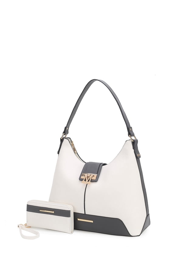 Graciela Women's Hobo Bag & Wallet, Vegan Leather Shoulder Bag 2pcs Set Handbag by Mia K. - Light Grey