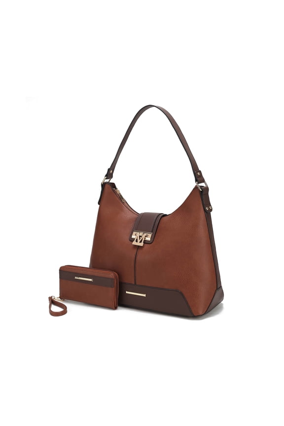 Graciela Women's Hobo Bag & Wallet, Vegan Leather Shoulder Bag 2pcs Set Handbag by Mia K. - Cognac Brown