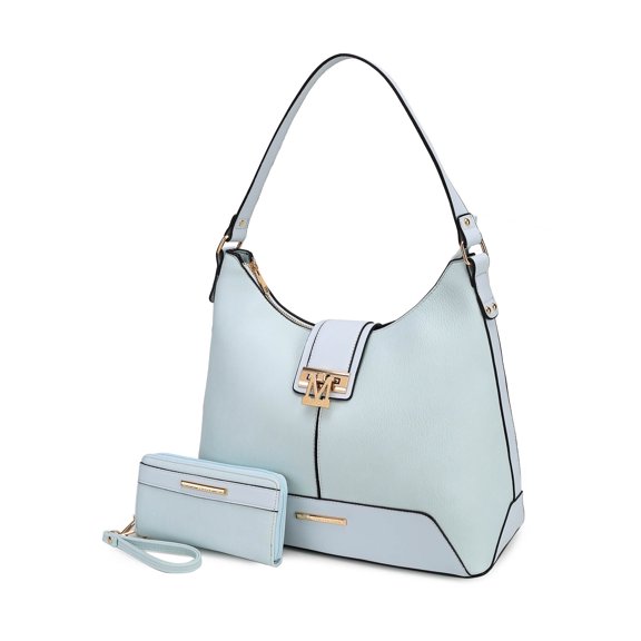 MKF Collection Graciela Women's Hobo Bag & Wallet, Vegan Leather Shoulder Bag 2pcs Set Handbag by Mia K. - Light Blue