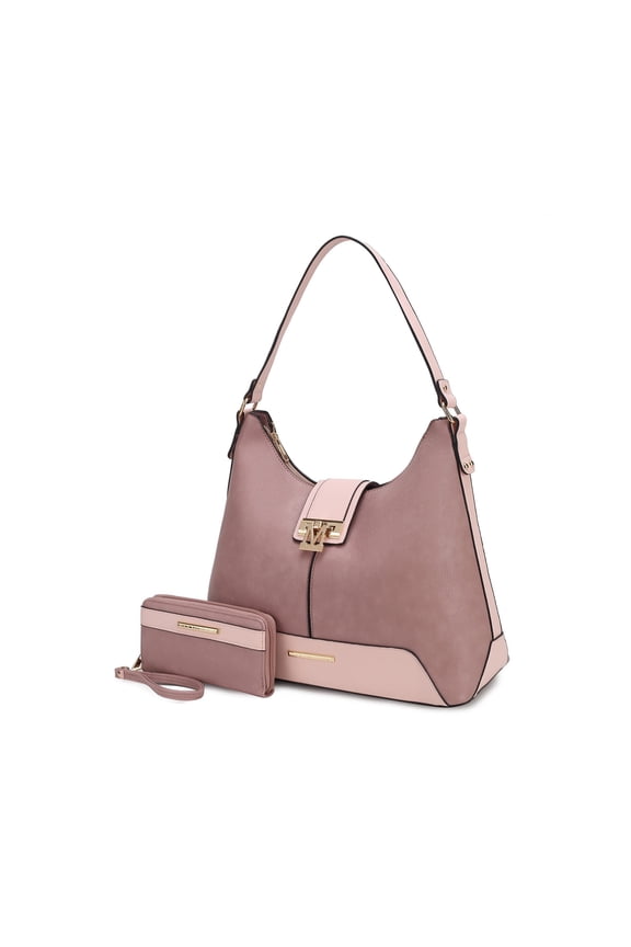 Graciela Women's Hobo Bag & Wallet, Vegan Leather Shoulder Bag 2pcs Set Handbag by Mia K. - Mauve Blush