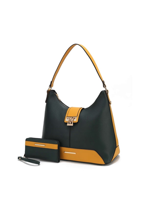 Graciela Women's Hobo Bag & Wallet, Vegan Leather Shoulder Bag 2pcs Set Handbag by Mia K. - Olive Mustard