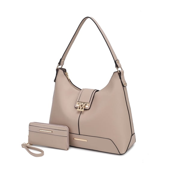 MKF Collection Graciela Women's Hobo Bag & Wallet, Vegan Leather Shoulder Bag 2pcs Set Handbag by Mia K. - Taupe