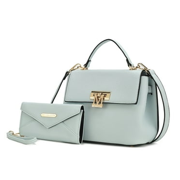 MKF Collection Hadley Vegan Leather Women's Satchel & Wristlet Wallet, Stylish Top-handle Purse Handbag 2 pcs by Mia K - Light Blue