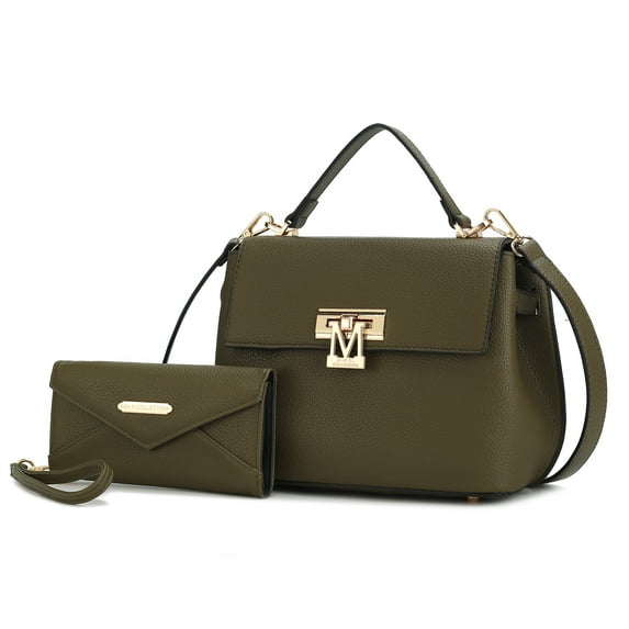 MKF Collection Hadley Vegan Leather Women's Satchel & Wristlet Wallet, Stylish Top-handle Purse Handbag 2 pcs by Mia K - Olive