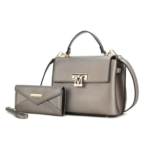 MKF Collection Hadley Vegan Leather Women's Satchel & Wristlet Wallet, Stylish Top-handle Purse Handbag 2 pcs by Mia K - Pewter